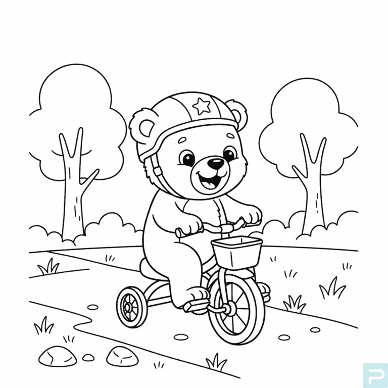 Brown Bear Riding a Tricycle Coloring Page