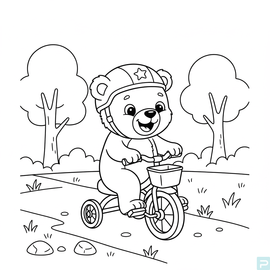 Brown Bear Riding a Tricycle 1 Brown Bear Riding a Tricycle Coloring Page